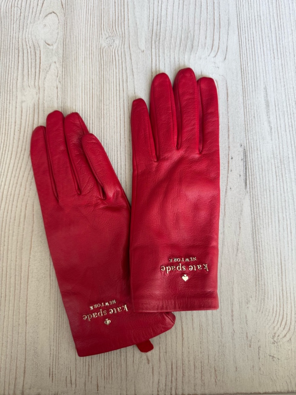 kate spade Red Leather Wrist Gloves with Gold Logo
